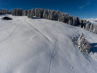 Station de Saint Gervais Mont Blanc vue par drone en hiver