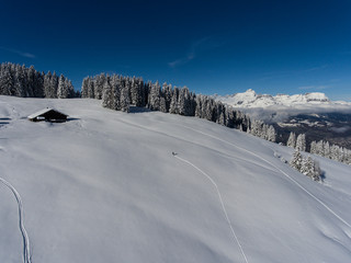 Station de Saint Gervais Mont Blanc vue par drone en hiver