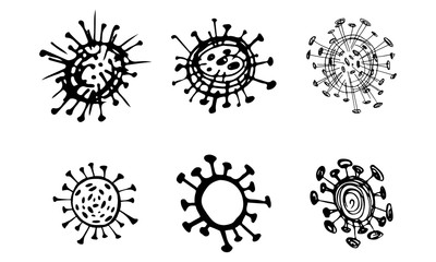 Outline set of Bacteria Related Vector Line Icons. Coronavirus infection. Line drawing. Medical icon collection. COVID-19. 2019 Novel Coronavirus 2019-nCoV concept. SARS-CoV-2
