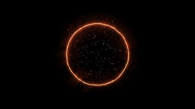 Abstract planetary ring via nebula cloud. Luminous light spots in space. 4K footage.