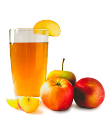Fresh Apple juice in a glass. The image is isolated on a white background.