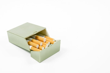 Cigarettes opened on a white background