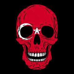 Human skull with Turkish flag isolated on black background