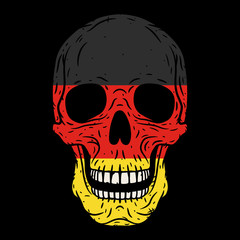 Human skull with German flag isolated on black background
