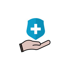 Symbol of shielding  medical and hands. Design template vector