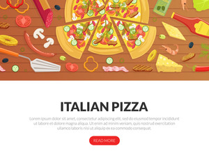 Italian Pizza Landing Page Templates Set, Fresh Tasty Food Express Delivery Service Vector Illustration