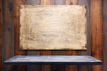 nameplate or wall sign at  wooden background texture