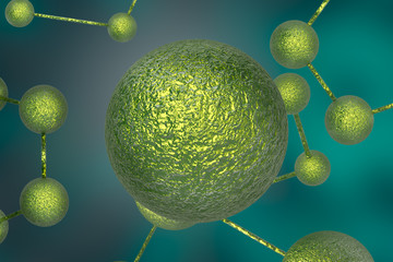 3D Rendering Detail View of Green Virus