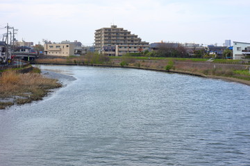 Fototapeta premium 日本埼玉県草加市 綾瀬川の景色