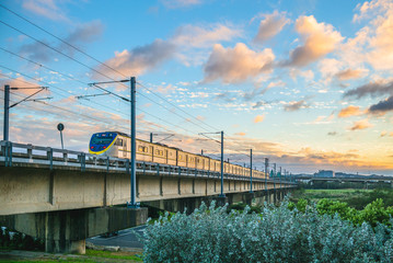 train on the bridge cross Touqian River, Hsinchu