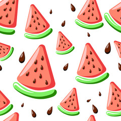 Watermelon slices with seeds seamless pattern 