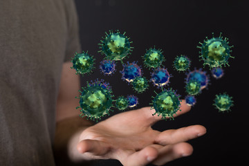 Group of virus cells. 3D illustration of Coronavirus cells.