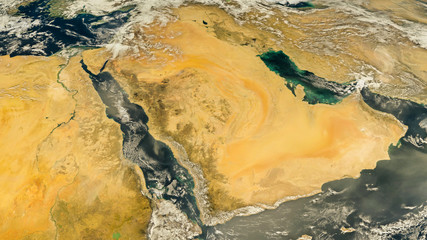 Saudi Arabia satellite map, refurbished NASA images