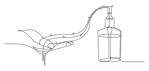 Continues Line Drawing Hand sanitizer alcohol gel vector.