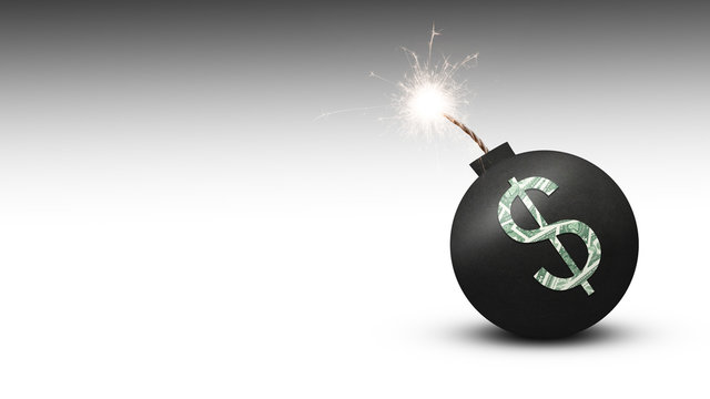 dollarzeichen auf angez&uuml;ndeter bombe