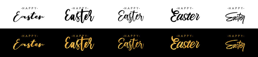 Hand written easter phrases or lettering. Greeting card text. Happy easter lettering modern calligraphy style.