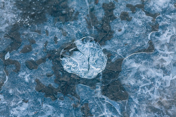 Crack on the ice. Background with ice. Cold ice texture