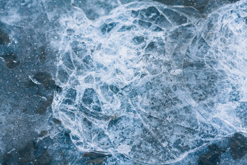 Ice texture. Ice with cracks. Cold ice background, winter frosts.