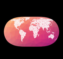 World network map. Natural Earth II projection. Wired globe in Natural Earth 2 projection on geometric low poly background. Charming vector illustration.