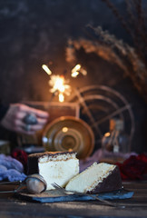 souffle cake with sparkler in the background