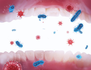 Viral infection concept with viruses and bacteria that infect people through the respiratory tract