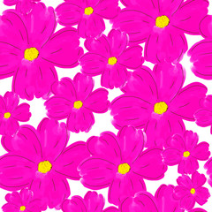 Large pink flowers on a white background. Seamless pattern. Summer print for your projects: textiles, digital paper, scrapbooking, printed materials.