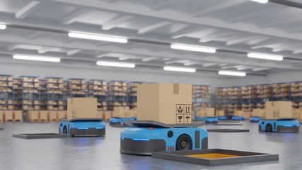 Obraz premium Robot AGV is using automation to deliver your products on time.
