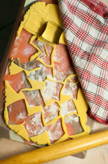 Raw shortcake dough. Making gluten free maize and rice flour cookies