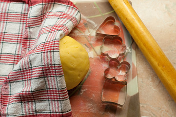 Raw shortcake dough. Making gluten free maize and rice flour cookies