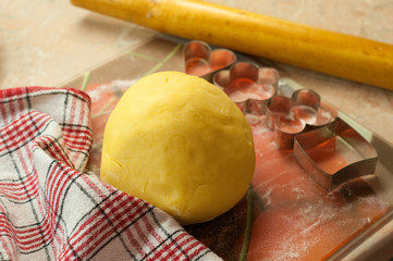 Raw shortcake dough. Making gluten free maize and rice flour cookies