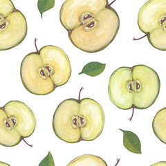 Apple juicy fruit seamless pattern. Design for wallpaper, background, fabric, textile, cafe, restaurant, resort, exotic, packaging.
