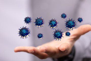 Group of virus cells. 3D illustration of Coronavirus cells.