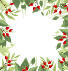 Autumn leaves with rose hip