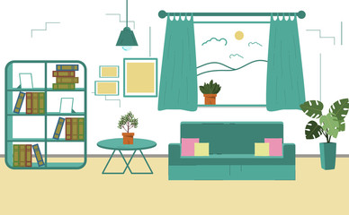 Living room interior vector design. Vector banner 