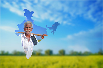 Map of India shows Indian farmer portrait