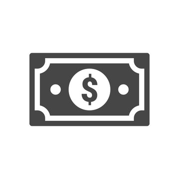 Money, currency banknote, dollar icon in flat style isolated on white background. Vector Illustration.