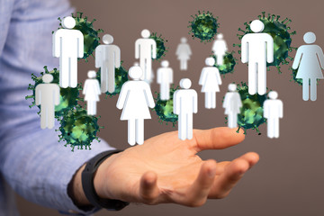 Group of virus cells. 3D illustration of Coronavirus cells.