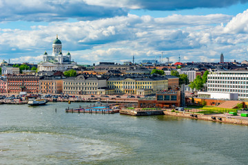 Helsinki skyline with Helsinki Cathedral and Market square in summer, Finland