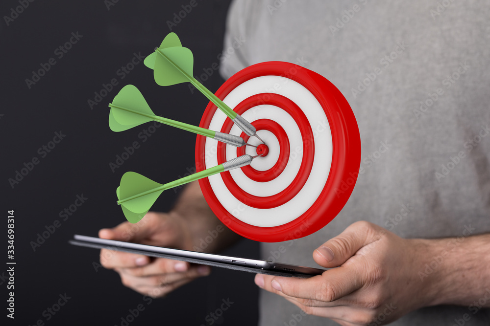 Poster dart target arrow hitting on bullseye which is the ultimate goal that everyone wants.