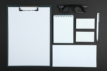 White stationery branding, stage layout on a soft colored background, empty objects to accommodate...