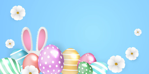 Happy Easter background. rabbit shine decorated eggs