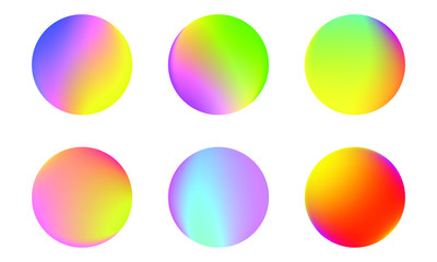 Set of round Vector Gradient. Multicolor Sphere. Modern abstract background texture. Template for design. Isolated objects