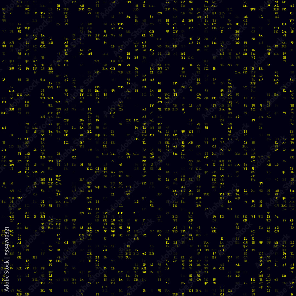 Fototapete Futuristic tech pattern. Yellow sparse hexadecimal pairs seamless pattern. Trendy background. Amazing vector illustration.