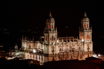 jaen cathedral view at night with long exposure. cathedral lighting with the city in silhouette