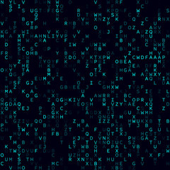 Abstract digital background. Cyan sparse alphabetical background. Medium sized seamless pattern. Classy vector illustration.