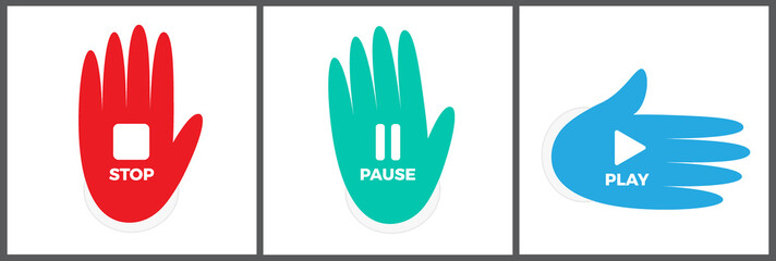 Stop, pause and play concept. Hand with symbol icon vector illustration