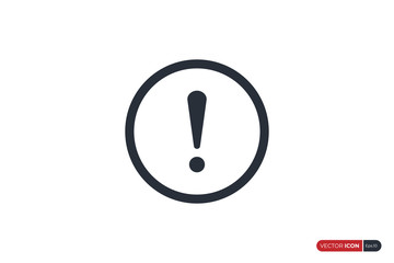 Alert Sign, Warning and Exclamation Icon with Circle Outline Border outside. Flat Vector Icon Design Template Element.
