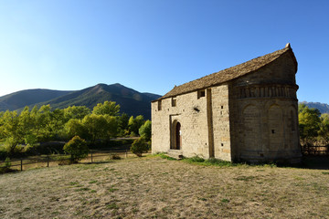 Fototapeta na wymiar Romanesque and Mozarabic church of San Juan de Busa, route of the romanesque churches of the Serrablo, Huesca province, Aragon, Spain