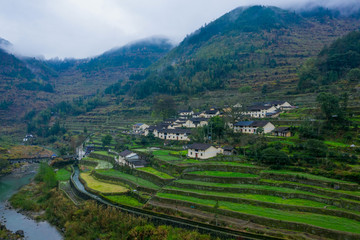 beautiful countryside landscape of China's ancient historic village in mountains