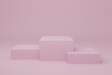 Minimal 3d rendering scene with composition empty step cube shades of pink pastel podium for cosmetic product and abstract background. mock up geometric shape in pastel colors. 3d illustration